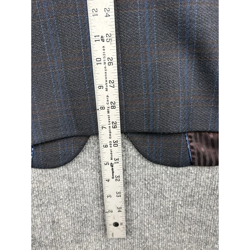 Johnston & Murphy Sport Coat Mens L Gray Blue Plaid 100% Wool Blazer Jacket